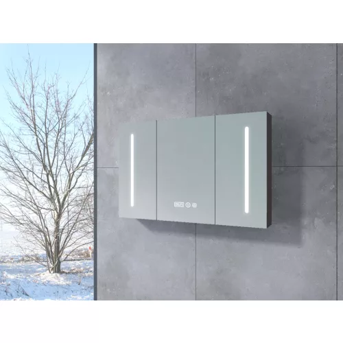 Vicenza | Antracyt mat, szafka z lustrem, trzydrzwiowa, z oświetleniem LED 100 cm
