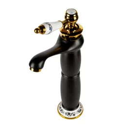 Izmir | Black & Gold bateria umywalkowa wysoka retro