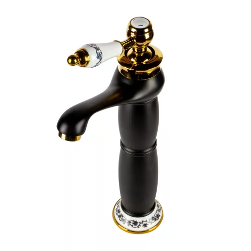 Izmir | Black & Gold bateria umywalkowa wysoka retro