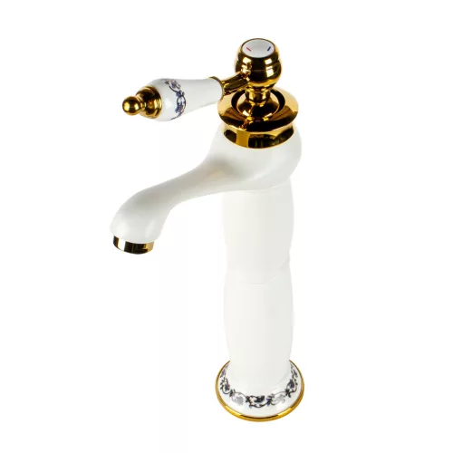 Izmir | White & Gold bateria umywalkowa wysoka retro