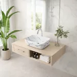 BERLIN-M | Umywalka nablatowa, ceramiczna, biała, z wzorem marmuru, prostokątna