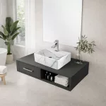 LAGE-M | Umywalka nablatowa, ceramiczna, biała, z wzorem marmuru, kwadratowa