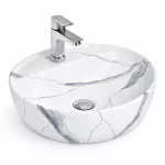 MONTERO-M 40 | Umywalka nablatowa, ceramiczna, biała, z wzorem marmuru, zaokrąglona