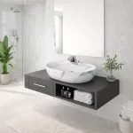 MONTERO-M 50 | Umywalka nablatowa, ceramiczna, biała, z wzorem marmuru, zaokrąglona