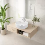 BERGAMO | Umywalka nablatowa, ceramiczna, biała, zaokrąglona