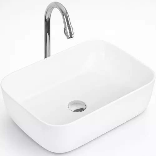 BERLIN | Umywalka nablatowa, ceramiczna, biała, prostokątna