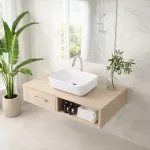 BERLIN | Umywalka nablatowa, ceramiczna, biała, prostokątna