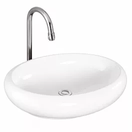 MERANO | Umywalka nablatowa, ceramiczna, biała, owalna