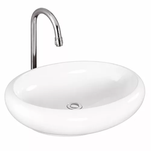 MERANO | Umywalka nablatowa, ceramiczna, biała, owalna