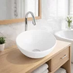 PARMA | Umywalka nablatowa, ceramiczna, biała, okrągła