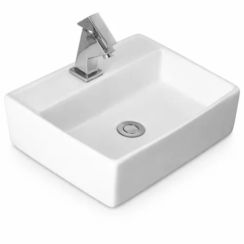 LINZ | Umywalka nablatowa, ceramiczna, biała, kwadratowa
