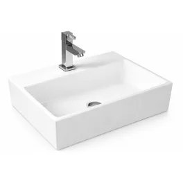 LEER | Umywalka nablatowa, ceramiczna, biała, kwadratowa