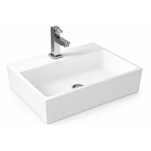 LEER | Umywalka nablatowa, ceramiczna, biała, kwadratowa
