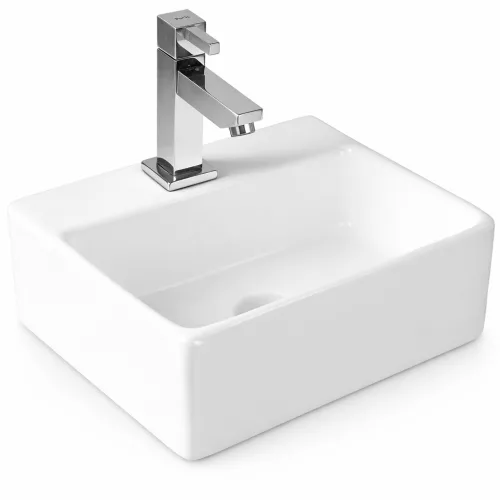 LAGE | Umywalka nablatowa, ceramiczna, biała, kwadratowa