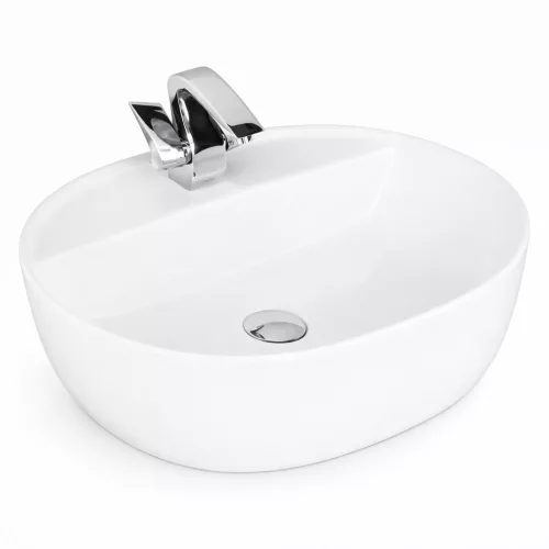 MONTERO 50 | Umywalka nablatowa, ceramiczna, biała, zaokrąglona