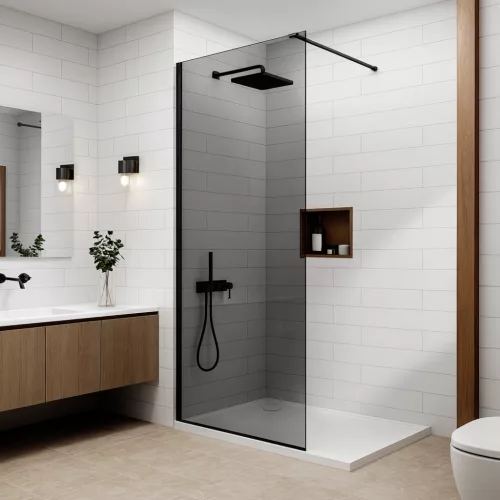 Walk-in | Black ścianka prysznicowa, szkło dymione 80, 200cm, 8mm, NANO
