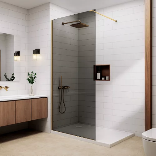 Walk-in | Gold ścianka prysznicowa, szkło dymione 80, 200cm, 8mm, NANO