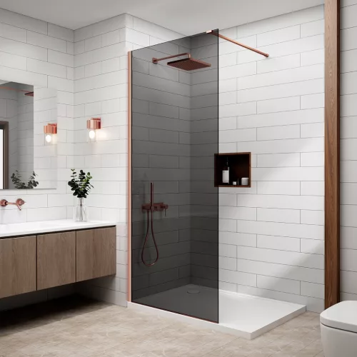 Walk-in | Rose Gold ścianka prysznicowa, szkło dymione 120, 200cm, 8mm, NANO
