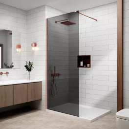 Walk-in | Rose Gold ścianka prysznicowa, szkło dymione 80, 200cm, 8mm, NANO