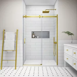 Milano | Gold drzwi prysznicowe przesuwne, 120x195cm, 8mm, NANO