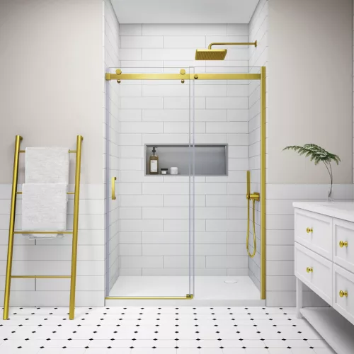 Milano | Gold drzwi prysznicowe przesuwne, 150x195cm, 8mm, NANO